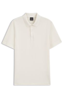 Polo de algod&oacute;n en jacquard con estructura de burbujas, Blanco