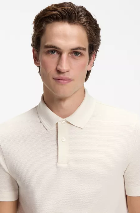 Cotton-blend polo shirt with bubble-structured jacquard