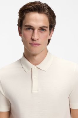 Polo de algod&oacute;n en jacquard con estructura de burbujas, Blanco