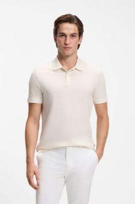 Polo de algod&oacute;n en jacquard con estructura de burbujas, Blanco