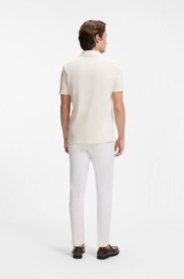 Polo de algod&oacute;n en jacquard con estructura de burbujas, Blanco