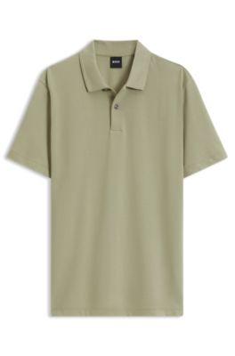 Cotton-blend polo shirt with bubble-structured jacquard, Khaki
