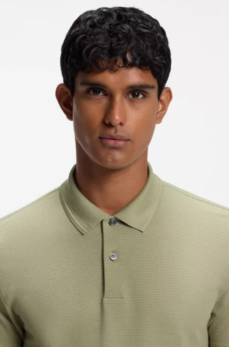 Cotton-blend polo shirt with bubble-structured jacquard