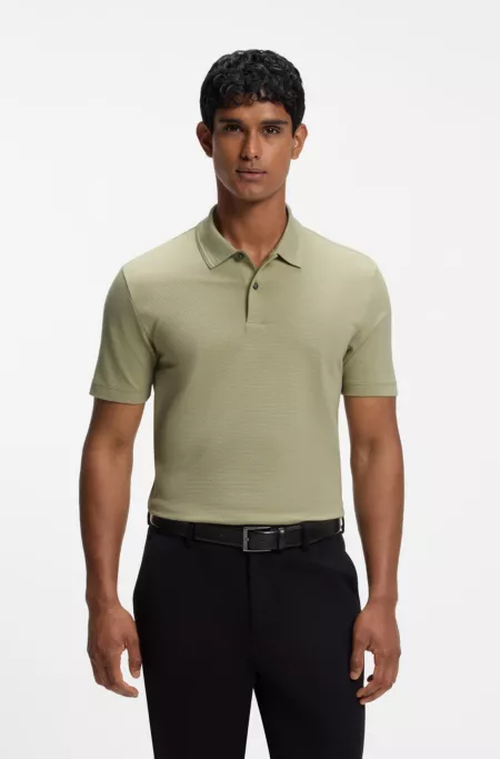 Cotton-blend polo shirt with bubble-structured jacquard