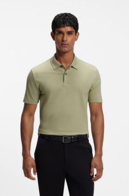Cotton-blend polo shirt with bubble-structured jacquard, Khaki