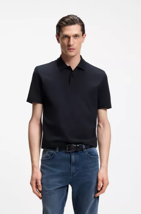 Cotton-blend polo shirt with bubble-structured jacquard
