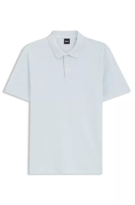 Cotton-blend polo shirt with bubble-structured jacquard