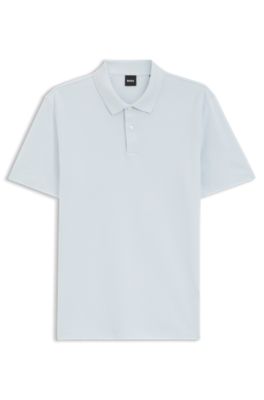 Polo de algod&oacute;n en jacquard con estructura de burbujas, Celeste