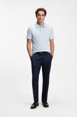 Polo de algod&oacute;n en jacquard con estructura de burbujas, Celeste