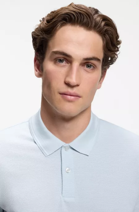 Cotton-blend polo shirt with bubble-structured jacquard