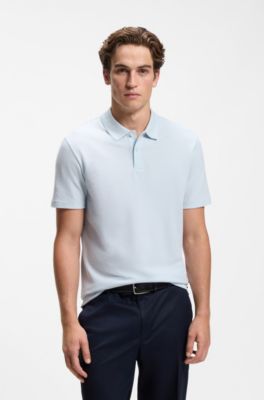 Polo de algod&oacute;n en jacquard con estructura de burbujas, Celeste
