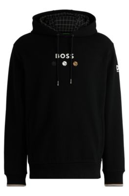 Sudadera con capucha de algod&oacute;n con dise&ntilde;o de tenis, Negro