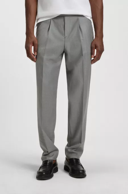 Melange tapered-fit trousers in virgin wool