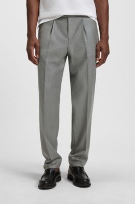 Melange tapered-fit trousers in virgin wool, Silver
