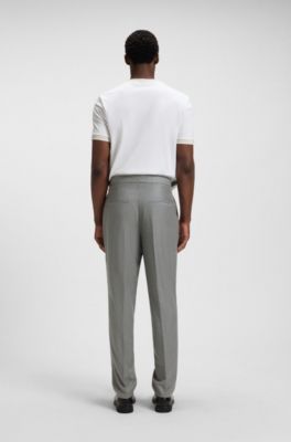 Pantalones tapered fit en lana virgen jaspeada, Plata