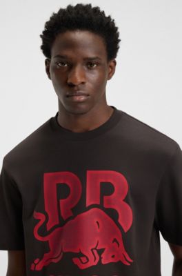 T-shirt HUGO x RB en coton avec logo graphique taureau oversize, Marron fonc&eacute;