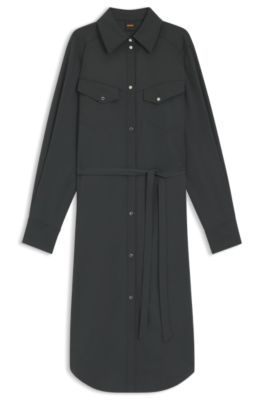 Vestido camisero con cintur&oacute;n en tejido lavado a la arena, Gris claro