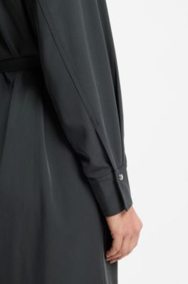 Vestido camisero con cintur&oacute;n en tejido lavado a la arena, Gris claro