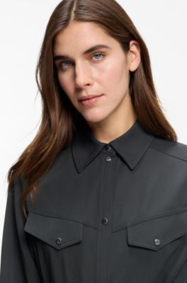 Vestido camisero con cintur&oacute;n en tejido lavado a la arena, Gris claro