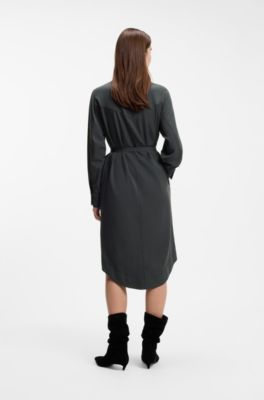 Vestido camisero con cintur&oacute;n en tejido lavado a la arena, Gris claro