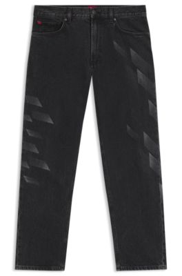 Jeans relaxed fit HUGO&nbsp;x&nbsp;RB con motivo a l&aacute;ser, Negro