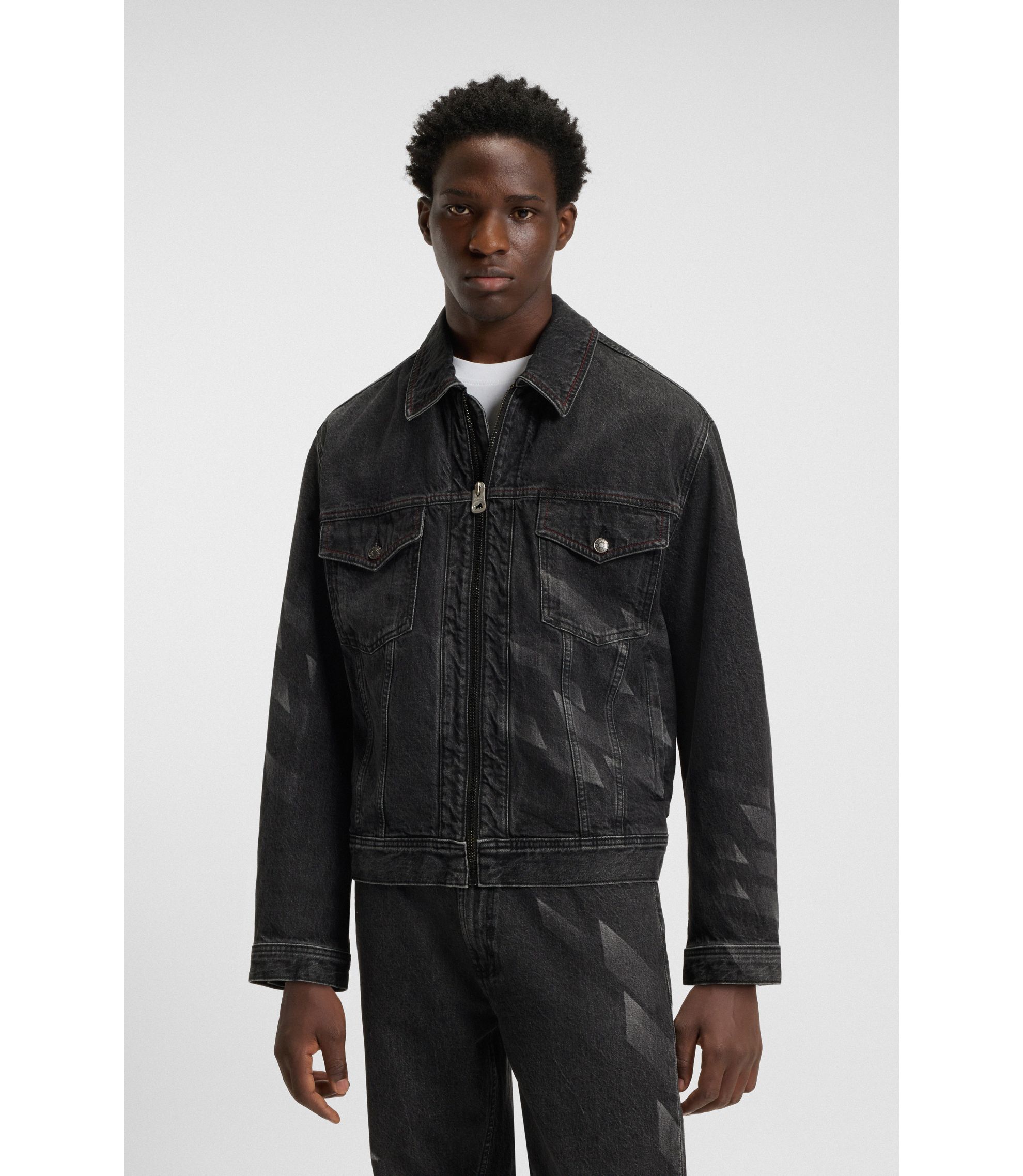 HUGO - HUGO x RB lasered-pattern jacket in black denim - Black