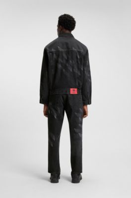 Veste en denim noir avec motif grav&eacute; au laser HUGO x RB, Noir