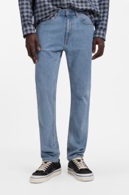 Jeans slim fit en denim el&aacute;stico azul con lavado vintage, Azul