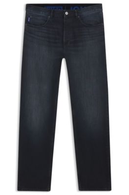 Dark-blue regular-fit jeans in stonewashed denim, Dark Blue