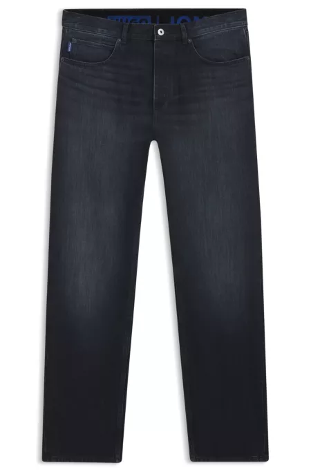 Dark-blue regular-fit jeans in stonewashed denim