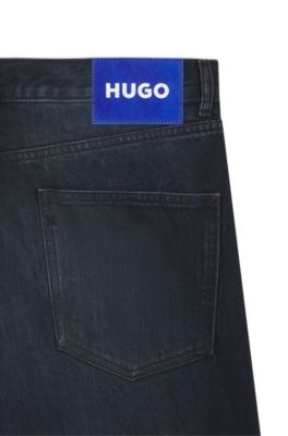 Dark-blue regular-fit jeans in stonewashed denim, Dark Blue