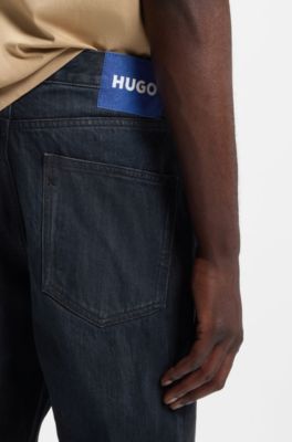 Dark-blue regular-fit jeans in stonewashed denim, Dark Blue