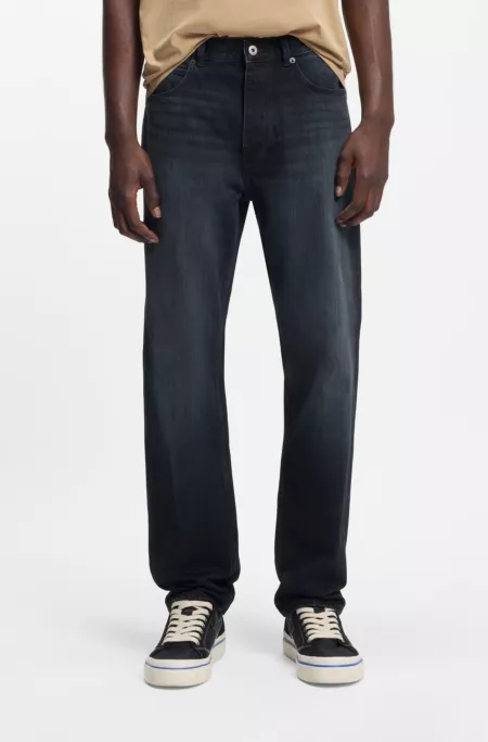 Dark-blue regular-fit jeans in stonewashed denim
