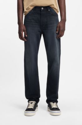 Dark-blue regular-fit jeans in stonewashed denim, Dark Blue
