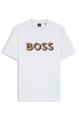 Camiseta de algod&oacute;n mercerizado con logo de dise&ntilde;o, Blanco