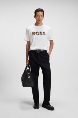 Camiseta de algod&oacute;n mercerizado con logo de dise&ntilde;o, Blanco