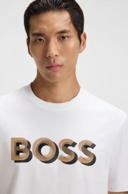 Camiseta de algod&oacute;n mercerizado con logo de dise&ntilde;o, Blanco