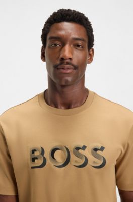 T-shirt en coton merceris&eacute; avec logo artistique, Beige