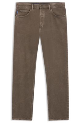 Regular-fit jeans in washed denim, Dark Brown