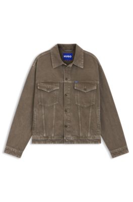 Chaqueta regular fit en denim lavado, Marr&oacute;n oscuro