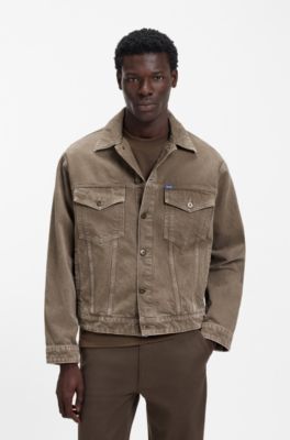 Chaqueta regular fit en denim lavado, Marr&oacute;n oscuro