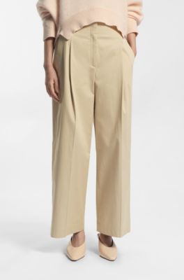 Relaxed-fit culottes in stretch cotton, Light Beige