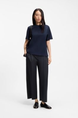 Relaxed-fit culottes in stretch cotton, Dark Blue