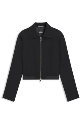 Chaqueta regular fit en tejido de crep&eacute; con cremallera, Negro