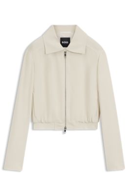 Chaqueta regular fit en tejido de crep&eacute; con cremallera, Blanco