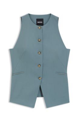 Slim-fit waistcoat in virgin wool, Blue