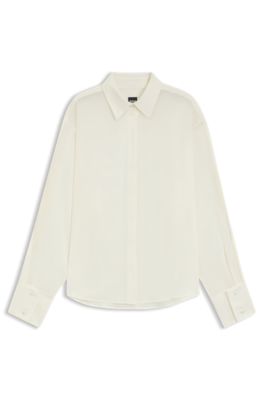 Blusa relaxed fit de seda lavada a la arena, Blanco