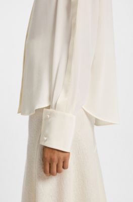 Blusa relaxed fit de seda lavada a la arena, Blanco