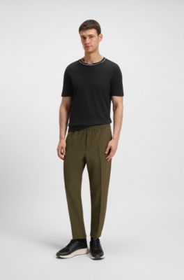 T-shirt en jersey de coton avec col &agrave; rayures, Noir