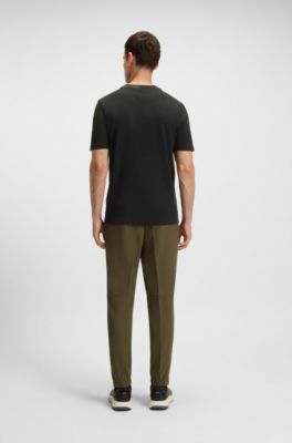 Camiseta de punto de algod&oacute;n con cuello a rayas, Negro